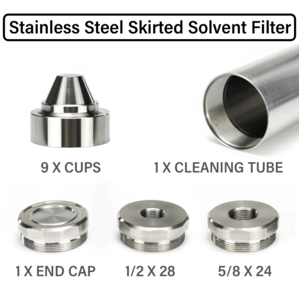 Elevate Your Firearm Maintenance with the Stainless Steel Solvent Trap Fuel Filter Kit 7.8″ L, 1.5″ OD, 1/2X28 and 5/8X24 Threads, 9PCS Skirted Cone Cups, Built-in Spacer - Image 7