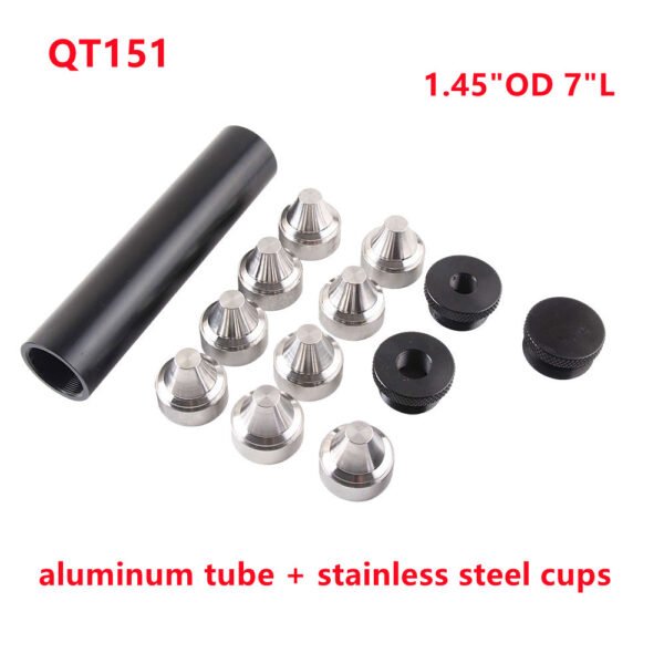 Elevate Your Solvent Filtration and Cleaning Experience with the 7″L 1.45″OD Aluminum Tube Solvent Trap Kit, Featuring 9x Stainless Steel Cups Compatible with 1/2×28 and 5/8×24 Thread Mounts